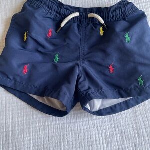 Polo by Ralph Lauren Navy Swim Shorts with Multicolor Pony Embroidery